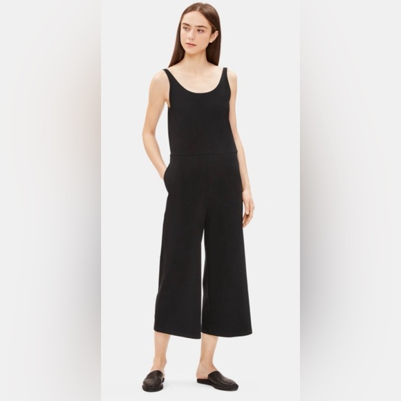 Eileen Fisher Pants - Eileen Fisher Black Cotton Blend Sleeveless Wide Leg Cropped Jumpsuit